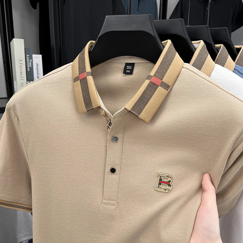 Bestselling brand summer new 100% pure cotton comfortable polo shirt fashionable men's classic letter badge casual short sleeve